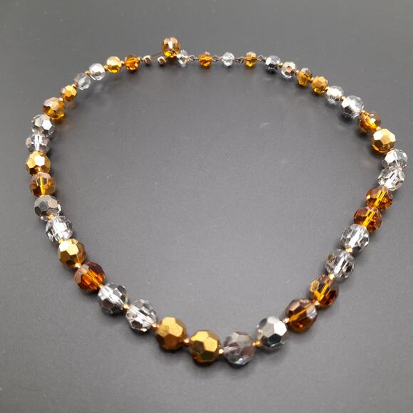 Vintage Marvella Crystal Necklace, Topaz Silver Beads 8mm, 16 1/2 Inches, 1950s - Picture 7 of 12